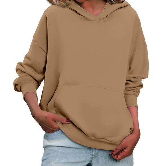 Women's Cozy Oversized Sweatshirt Hoodie Long Sleeve Loose Fit Pullover for Seasonal Layering Khaki L