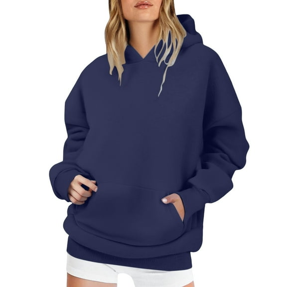 Women's Cozy Oversized Sweatshirt Hoodie Long Sleeve Loose Fit Pullover for Seasonal Layering Navy XXXL
