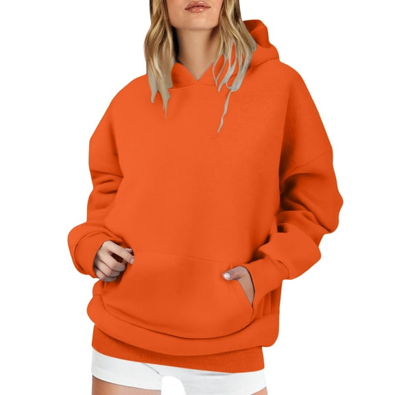 Women's Cozy Oversized Sweatshirt Hoodie Long Sleeve Loose Fit Pullover for Seasonal Layering Orange XXXXL