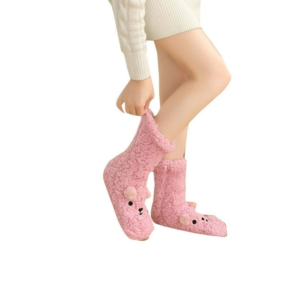 Women's Cozy Plush Slipper Socks Non-Slip Silicone Grip Sole Thickened Warm Fuzzy Indoor Floor Socks