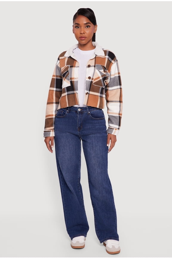Women's Cozy Sherpa Lined Plaid Shacket