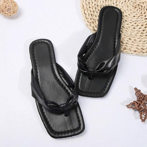 Women's Cozy Slip-On Square Toe Flip-Flops for Summer Beach