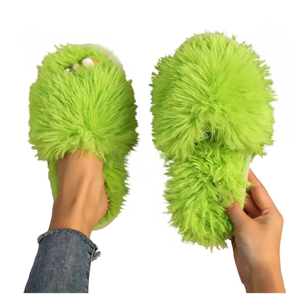 Women's Cozy Slippers Soft Plush Open Toe House Slippers Soft Flat Slip On Sandals for Indoor Outdoor Casual Furry Fluffy Slippers