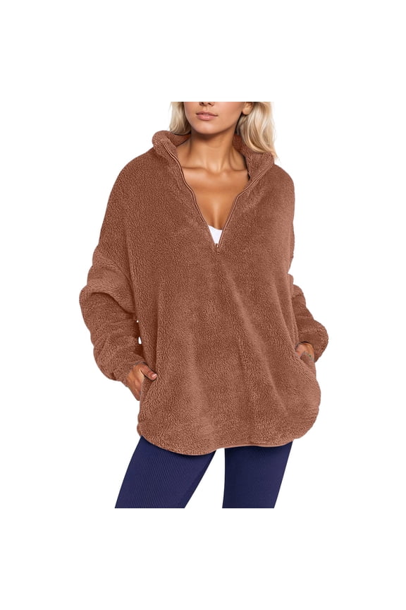 Women's Cozy Soft Jacket Stand Collar Pullover Casual Outerwear For Fall And Winter Cold Weather Comfort Warmth