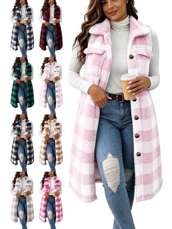 Women's Cozy Teddy Fleece Gilet Warm Sleeveless Longline Waistcoat for Fall/Winter Layering