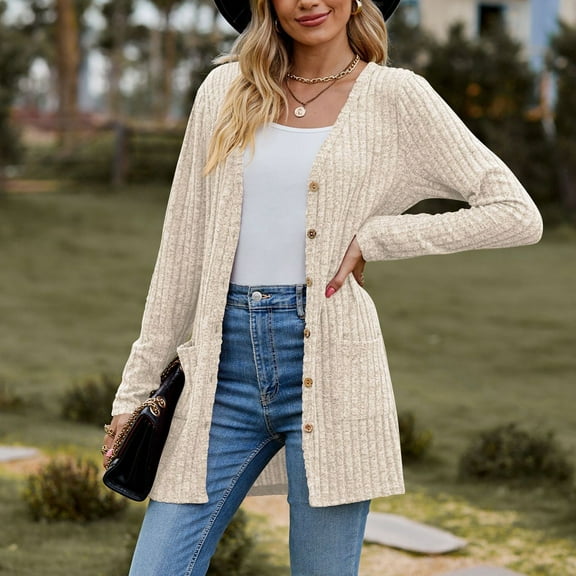 Women's Cozy Textured Solid Color Long Sleeve Cardigan Sweater" Cardigan Pocket Front Open Cardigan Women Womens V Neck Sweater Summer Light Weight Cardigan Womens Light Sweaters Maternity Cardigans