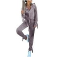 thumbnail image 1 of Women's Cozy Velour 2 Piece Sets Fashion Casual Drawstring Activewear Outfits Hooded Sweatshirt and Soft Sweatpants Pink,M, 1 of 5