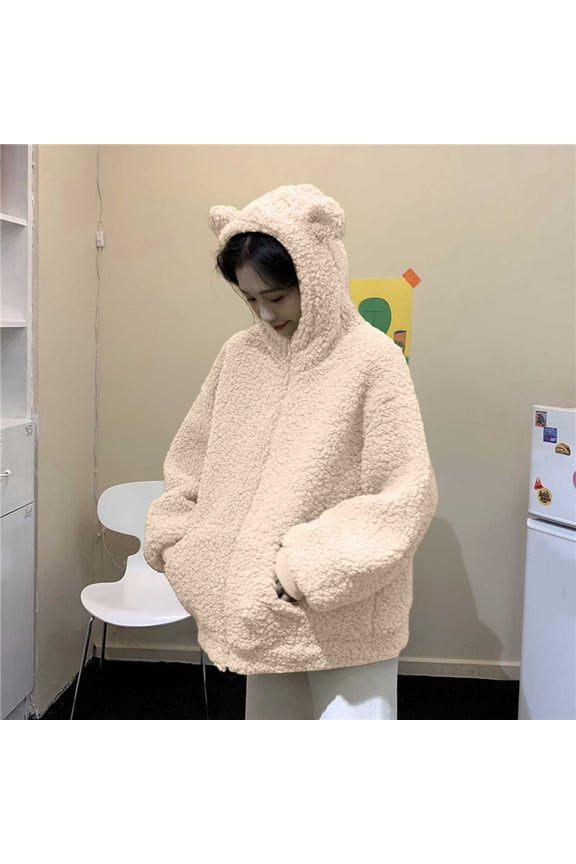 Women's Cozy Winter Coat for Women Overcoat with Hooded Design Zipper Closure Casual Thick Outerwear for Autumn and Winter Relaxed Fit Suitable for Daily wear and Beige S