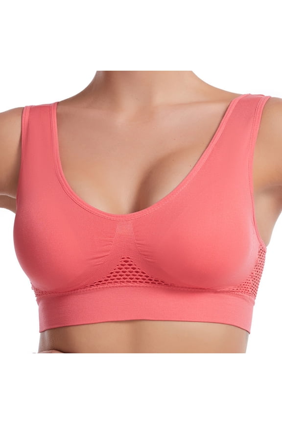 Women's Cozy Wireless Bra, Full-Coverage Pullover Bra, Seamless T-Shirt Bra Mesh Breathable 18 Hour Sleep Yoga Bra