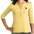 thumbnail image 1 of Women's Crashing Bowling Pins 5-button 3/4 Sleeve Henley Shirt, 2XL Sunbeam Yellow, 1 of 3