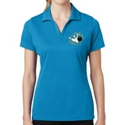 Women's "Crashing Bowling Pins" Polo Shirt - Pond Blue, Large