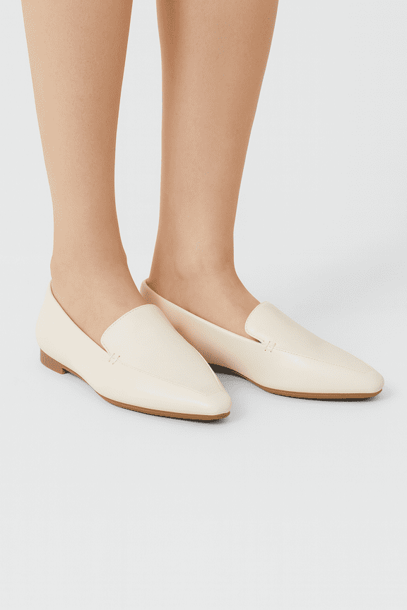 Women’s Cream Faux Leather Loafer Flats, Size 8 – Slip-On Dress Shoes for Everyday Wear
