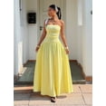 thumbnail image 1 of Women's Cream Yellow Textured Knit Strapless Maxi Dress Summer Casual Dress, 1 of 6