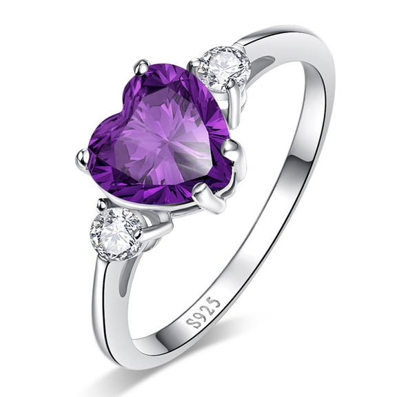 Women's Created Amethyst 925 Sterling Silver Heart Promise Ring Size 5-9