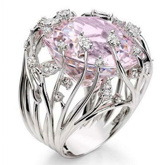 Women's Creative Branch Diamond Inlaid Pink Crystal Ring