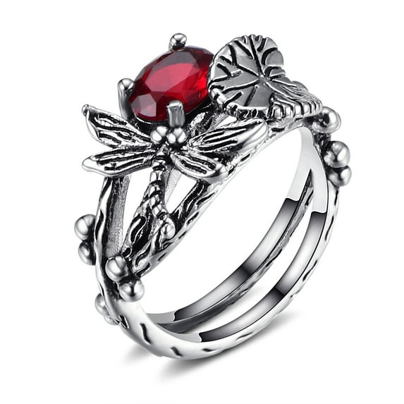 Women's Creative Dragonfly Lotus Retro Thai Silver Inlaid Topaz Ring