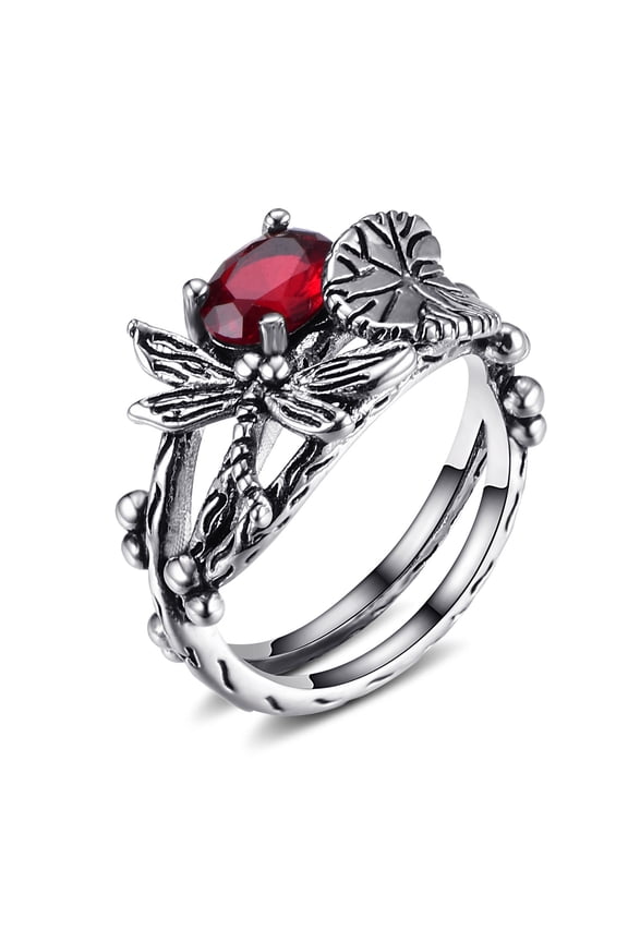 Women's Creative Dragonfly Lotus Retro Thai Silver Inlaid Topaz Ring