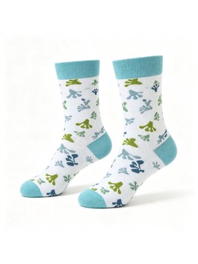 Women's Creative Frog Palm Printed Crew Socks, Contrast ColorBlock Cuff, Cute Cartoon Patterns, Soft SkinFriendly Knit, For Relaxed Home Leisure bule