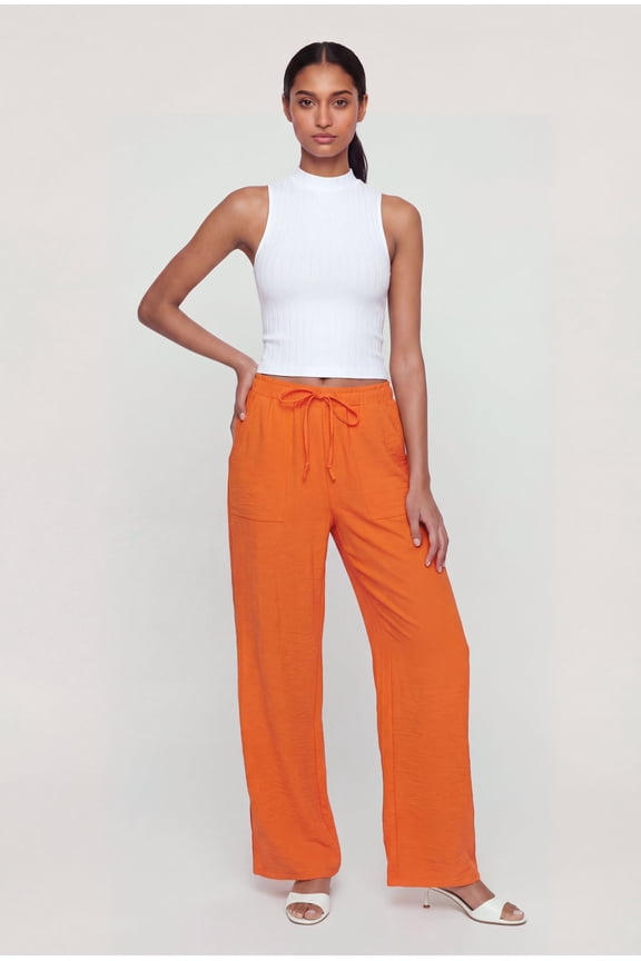Women's Crepe Knit Drawstring Waist Straight Leg Pants