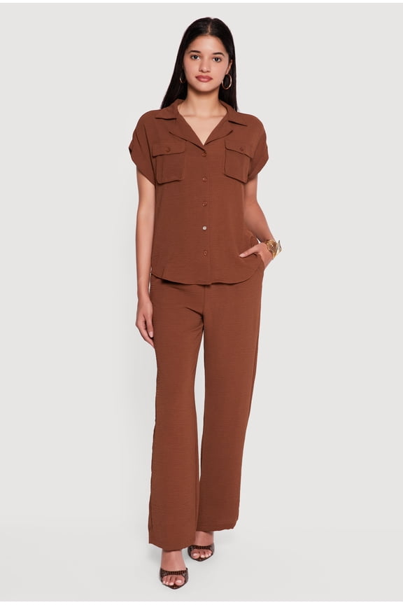 Women's Crepe Knit Drawstring Waist Wide Leg Pants