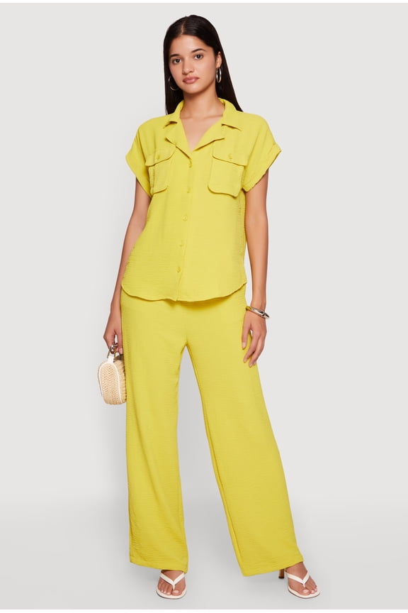Women's Crepe Knit Drawstring Waist Wide Leg Pants