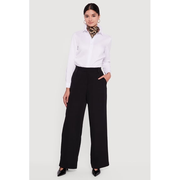 Women's Crepe Knit High Waisted Wide Leg Dress Pants