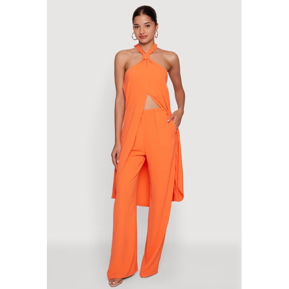 Women's Crepe Knit High Waisted Wide Leg Pull On Pants