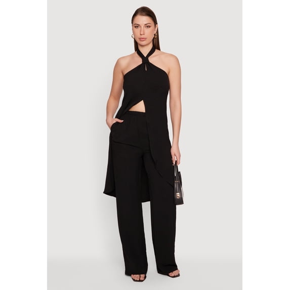 Women's Crepe Knit High Waisted Wide Leg Pull On Pants