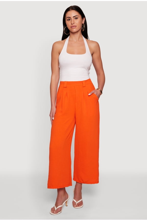 Women's Crepe Knit Pleated Wide Leg Trousers