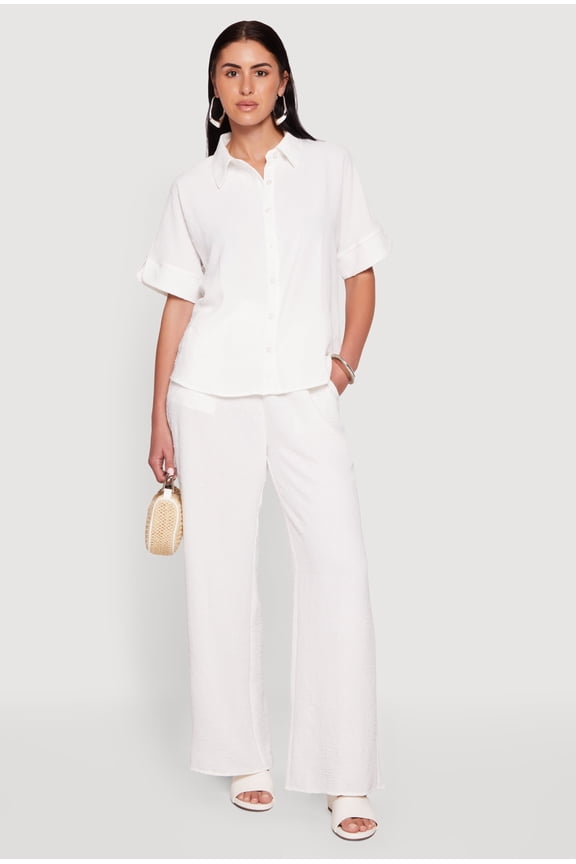 Women's Crepe Knit Swiss Dot High Waisted Pants