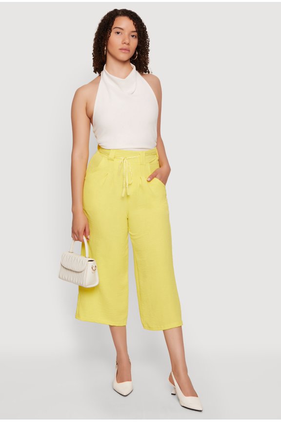 Women's Crepe Knit Wide Leg Culottes with Rope Belt
