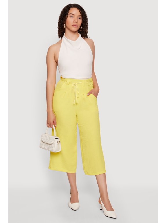 Women's Crepe Knit Wide Leg Culottes with Rope Belt