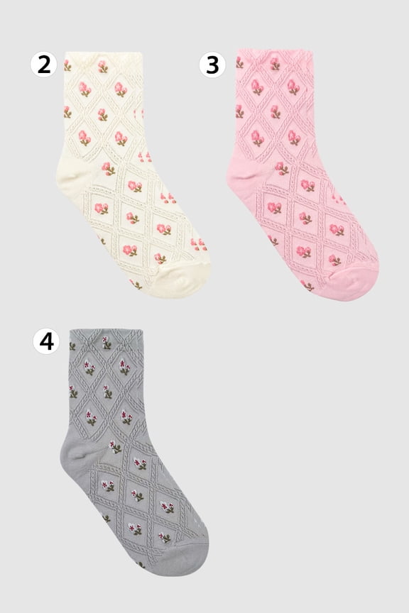 Women's Crew Embroidery  Flower Day Socks - 3Pairs Set