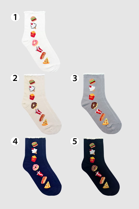 Women's Crew Food Mix Decoration Socks -5 Pairs Set
