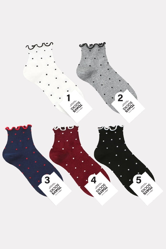 Women's Crew Frill Dot Socks - 5 Pair Set