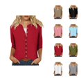 thumbnail image 1 of Women's Crew Neck 3/4 Sleeve Shirts Tops Basic Button Down Open Front Cardigan Solid Color Loose Cute Tunic Tee Blouses Cardigan Sweaters for Women, 1 of 2