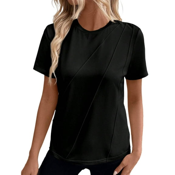 Women's Crew Neck Basic T-Shirts Solid Short Sleeve Loose Fit Fashion Casual T-Shirts Dressy Business Office Work Blouses