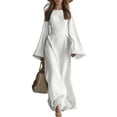 thumbnail image 1 of Women's Crew Neck Bell Sleeve Maxi Dress, Solid Loose Straight Mid Waist Floor-Length Casual Vacation Dress White L(L), 1 of 5