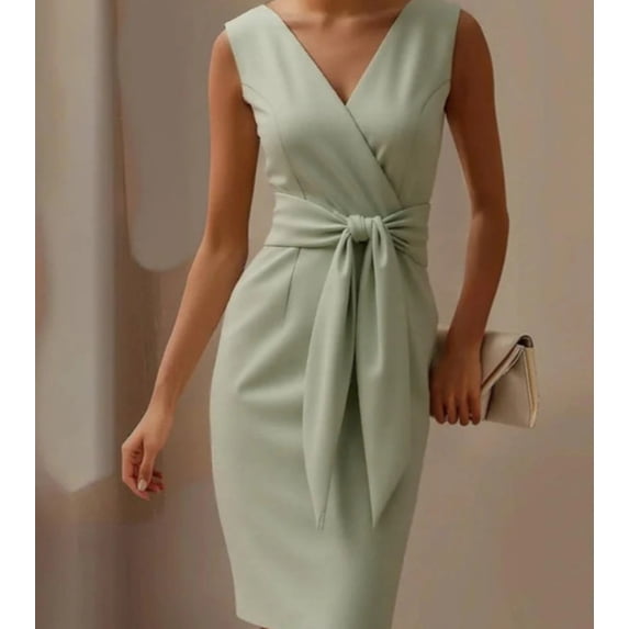 Women's Crew Neck Bowknot Twist Elegant Sleeveless Mini Dress Solid Cocktail Party Formal Gown