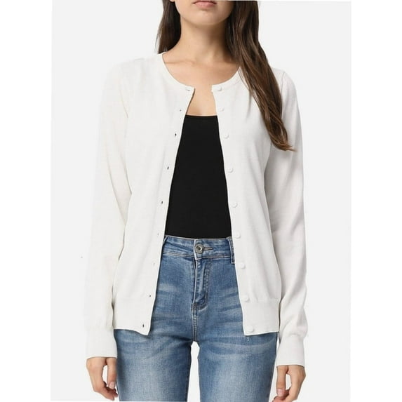 Women's Crew Neck Button Down Long Sleeve Cardigan Sweater