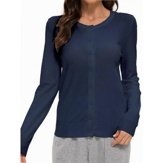 Women's Crew Neck Button Down Long Sleeve Cardigan Sweater