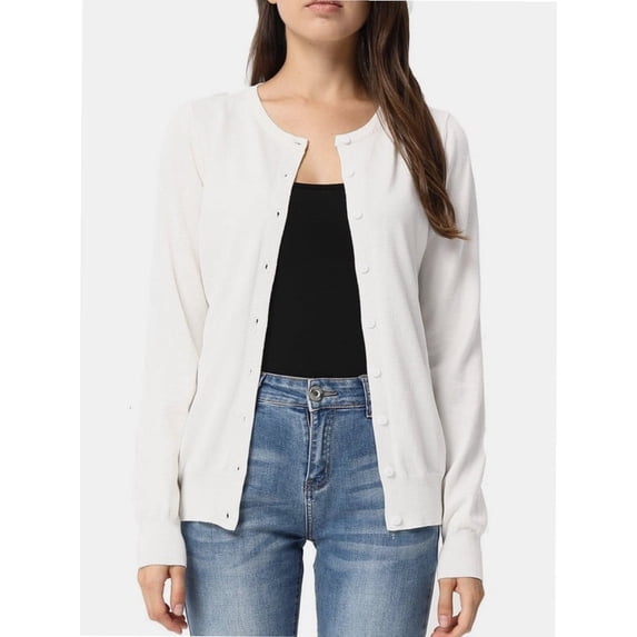 Women's Crew Neck Button Down Long Sleeve Cardigan Sweater