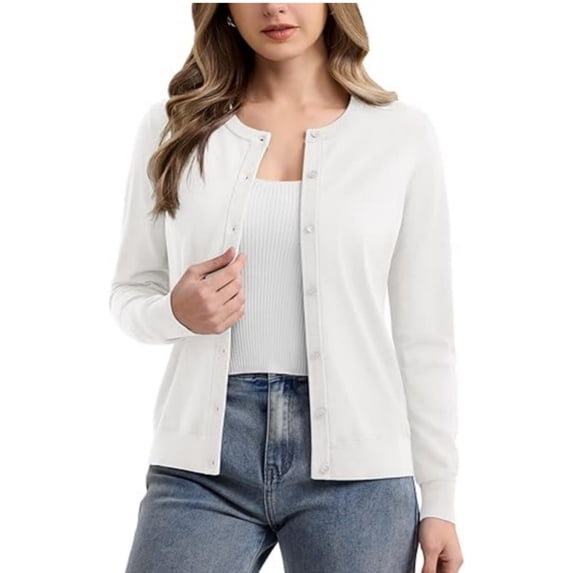 Women's Crew Neck Button Down Long Sleeve Cardigan Sweater