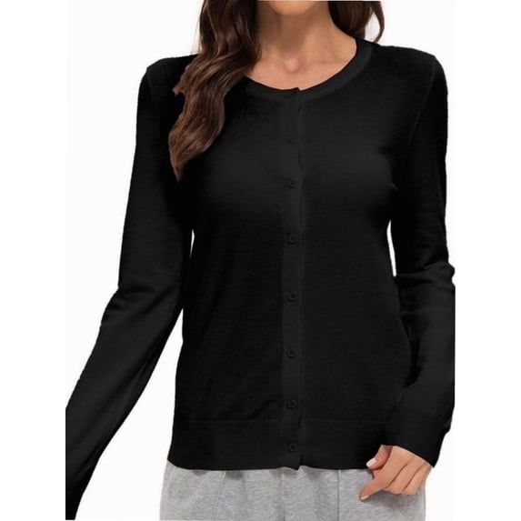 Women's Crew Neck Button Down Long Sleeve Cardigan Sweater