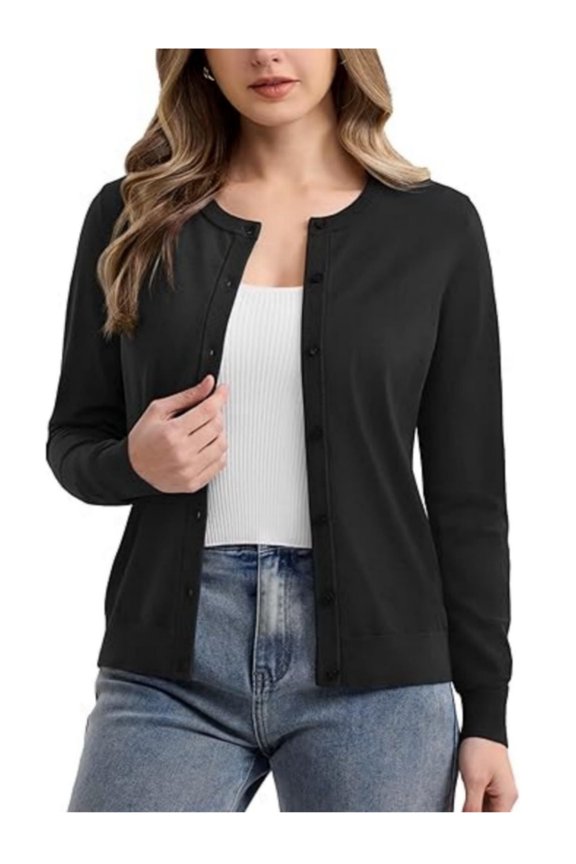Women's Crew Neck Button Down Long Sleeve Cardigan Sweater