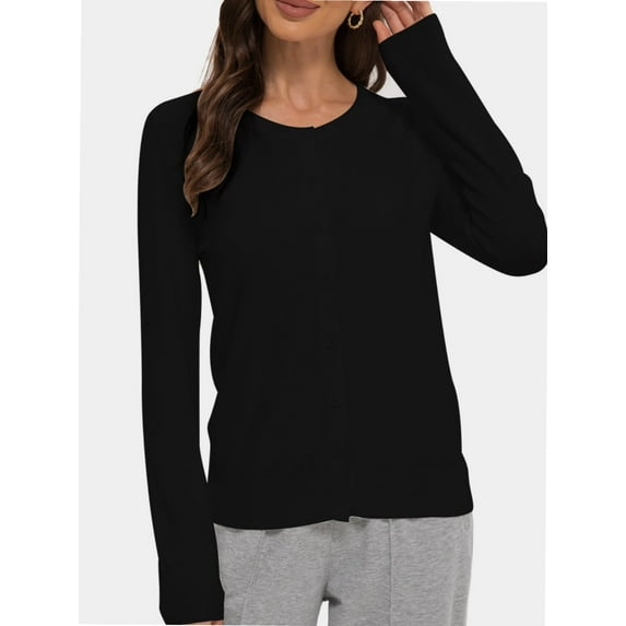 Women's Crew Neck Button Down Long Sleeve Cardigan for Women Classic Soft Ladies Cardigan Sweater Coat