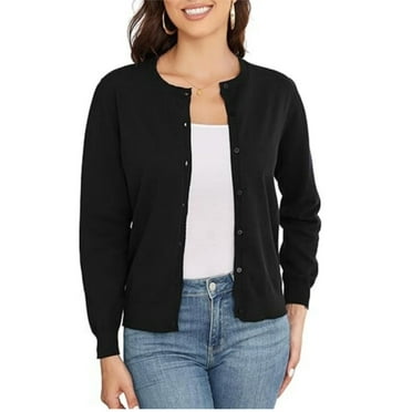 Women's Crew Neck Button Down Long Sleeve Cardigan for Women Classic Soft Ladies Cardigan Sweater Coat