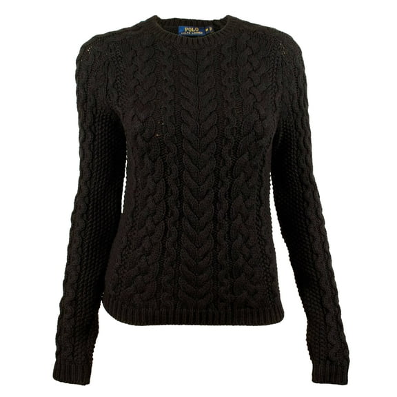 Women's Crew-Neck Cable-Knit Sweater PBlk Small