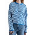 thumbnail image 1 of Women's Crew Neck Casual Cardigan Sweater Open Front Wavy Long Sleeves Cropped Knit Outerwear Blue L, 1 of 6