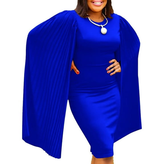 Women's Crew Neck Collar Pleated Cape Sleeve Loose Dress Elegant Short Dress